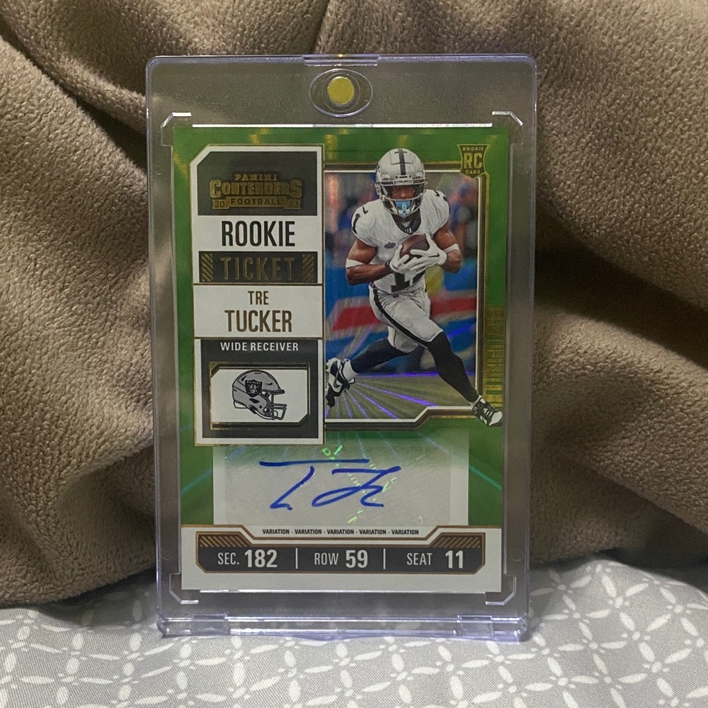 2023 Panini Contenders Football Tre Tucker Green Laser Rookie Auto!!
